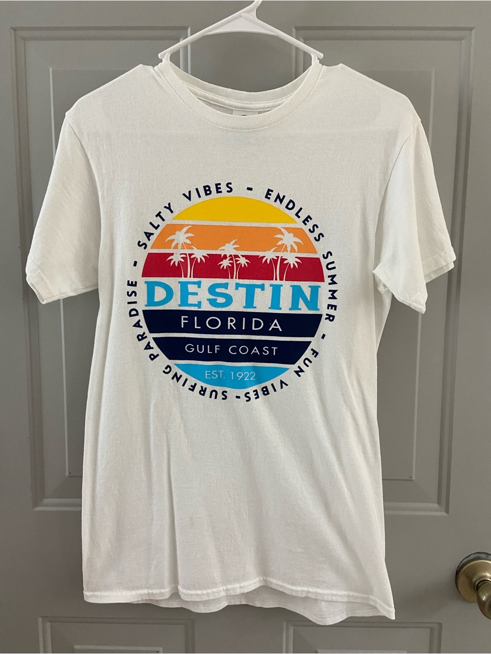 Delta Destin Florida Graphic Tee - White with Yellow, Red, Blue Accents